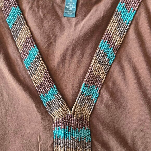 Women's Size Medium Ralph Lauren Beaded Short Sleeve V-Neck Pullover - Picture 6 of 9